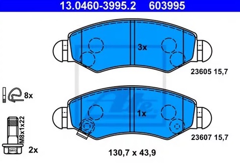 Колодки тормозные дисковые передние OPEL Agila, SUBARU Justy, SUZUKI Ignis Ate 13.0460-3995.2