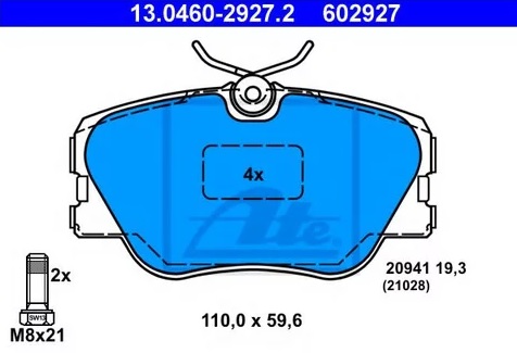 Колодки тормозные дисковые передние MERCEDES 190, Coupe Ate 13.0460-2927.2