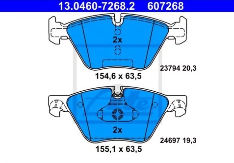 Колодки тормозные дисковые передние BMW 5 Ate 13.0460-7268.2