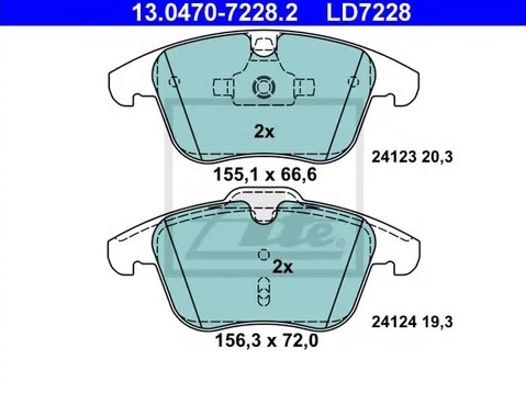 Колодки тормозные дисковые передние FORD Galaxy, Mondeo, VOLVO S60, V60 Ate 13.0470-7228.2 