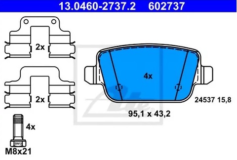 Колодки тормозные дисковые задние VOLVO S80, V70, XC70 Ate 13.0460-2737.2  