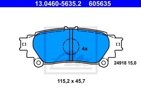 Колодки тормозные дисковые задние TOYOTA Prius, LEXUS RX Ate 13.0460-5635.2