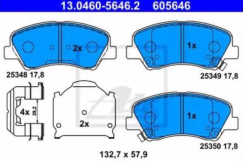 Колодки тормозные дисковые передние HYUNDAI Solaris, KIA Rio Ate 13.0460-5646.2