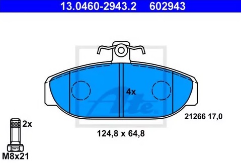 Колодки тормозные дисковые передние VOLVO 740, 760 Ate 13.0460-2943.2