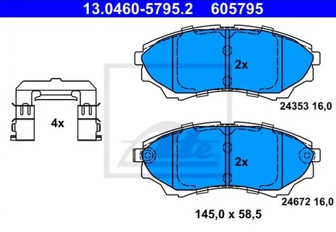 Колодки тормозные дисковые передние FORD Ranger, MAZDA B-Serie Ate 13.0460-5795.2