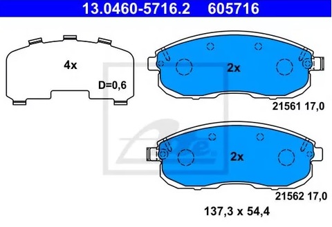 Колодки тормозные дисковые передние NISSAN, RENAULT, SUZUKI, INFINITI Ate 13.0460-5716.2