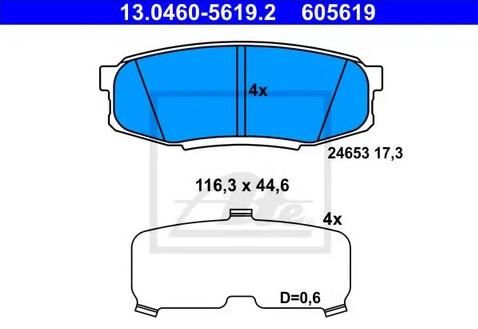 Колодки тормозные дисковые задние TOYOTA Land Cruiser, LEXUS LX Ate 13.0460-5619.2