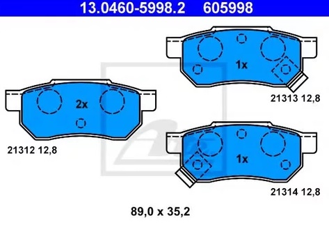 Колодки тормозные дисковые задние HONDA Accord, Civic Ate 13.0460-5998.2 