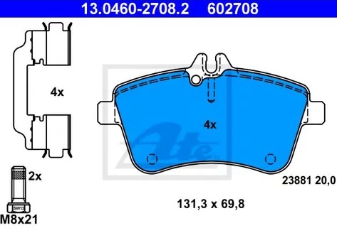Колодки тормозные дисковые передние MERCEDES A, B Ate 13.0460-2708.2 