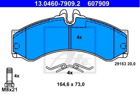 Колодки тормозные дисковые передние MERCEDES Sprinter, VOLKSWAGEN LT Ate 13.0460-7909.2