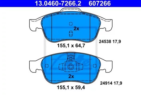 Колодки тормозные дисковые передние NISSAN Juke, RENAULT Captur, Arkana Ate 13.0460-7266.2 