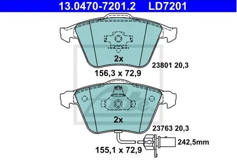 Колодки тормозные дисковые передние AUDI A4, SEAT Exeo Ate 13.0470-7201.2