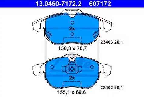 Колодки тормозные дисковые передние FIAT Croma, OPEL Astra, SAAB 9-3 Ate 13.0460-7172.2