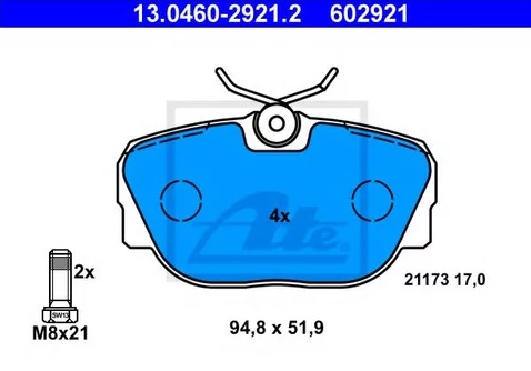 Колодки тормозные дисковые передние BMW 3 Ate 13.0460-2921.2