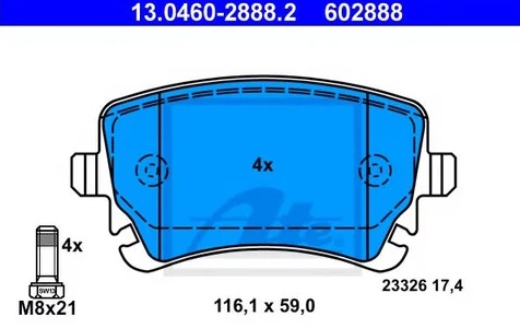 Колодки тормозные дисковые задние AUDI A4, BENTLEY Continental Ate 13.0460-2888.2