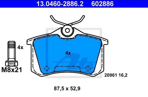 Колодки тормозные дисковые задние AUDI, SEAT, SKODA, VOLKSWAGEN Ate 13.0460-2886.2