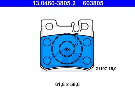Колодки тормозные дисковые задние MERCEDES 190 Ate 13.0460-3805.2