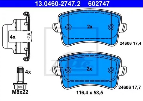 Колодки тормозные дисковые задние AUDI A4 Ate 13.0460-2747.2