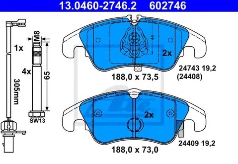 Колодки тормозные дисковые передние AUDI A4, A5 Ate 13.0460-2746.2