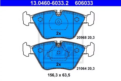 Колодки тормозные дисковые передние BMW 5, 7 Ate 13.0460-6033.2