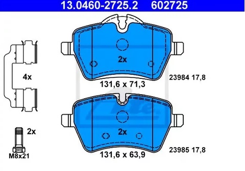 Колодки тормозные дисковые передние MINI Cabrio, Hatch Ate 13.0460-2725.2 