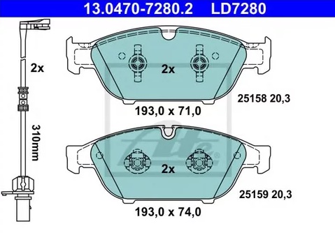 Колодки тормозные дисковые передние AUDI A6, A7 Ate 13.0470-7280.2 