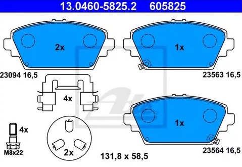 Колодки тормозные дисковые передние HONDA ACCORD Ate 13.0460-5825.2