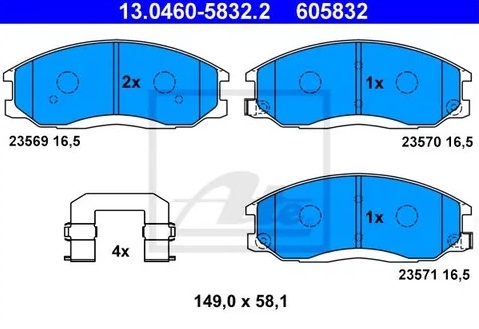 Колодки тормозные дисковые передние HYUNDAI H-1, HIGHWAY Ate 13.0460-5832.2