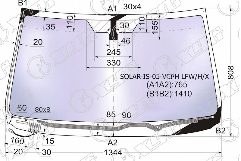 Стекло лобовое атермальное с обогревом щеток LEXUS IS 250, 350 XYG SOLAR-IS-05-VCPH LFW/H/X 