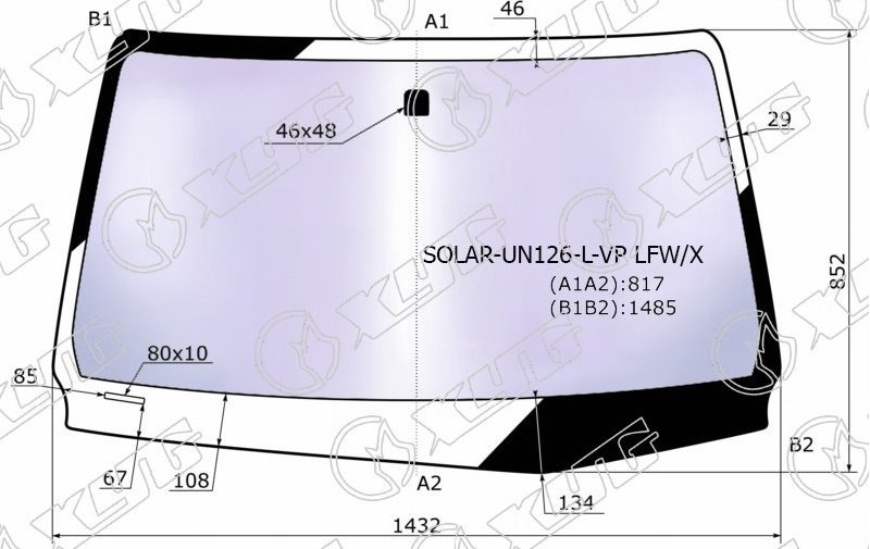 Стекло лобовое атермальное TOYOTA HILUX PICK UP, FORTUNER XYG SOLAR-UN126-L-VP LFW/X 