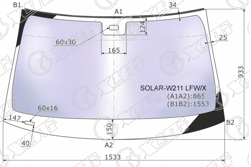 Стекло лобовое атермальное MERCEDES E-CLASS XYG SOLAR-W211 LFW/X 