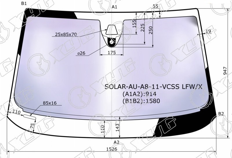 Стекло лобовое атермальное AUDI A8 XYG SOLAR-AU-A8-11-VCSS LFW/X 