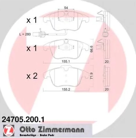 Колодки тормозные дисковые передние AUDI A4 , A5 Otto Zimmermann 24705.200.1