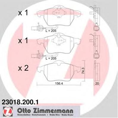 Колодки тормозные дисковые передние AUDI A4, A6 Otto Zimmermann 23018.200.1