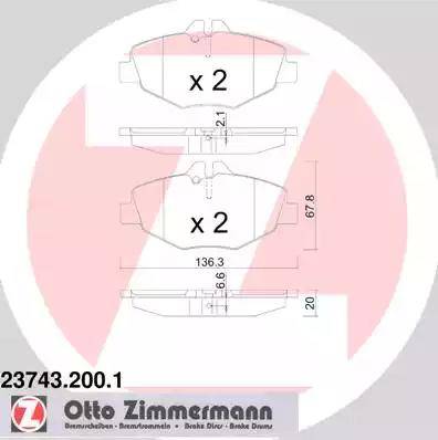 Колодки тормозные дисковые передние MERCEDES E-CLASS (W211) Otto Zimmermann 23743.200.1