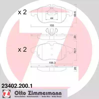 Колодки тормозные дисковые передние OPEL VECTRA C, ASTRA H, ZAFIRA B Otto Zimmermann 23402.200.1