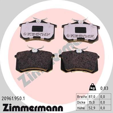 Колодки тормозные дисковые задие AUDI A4 Otto Zimmermann 20961.950.1