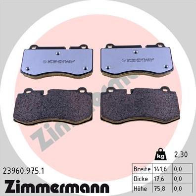 Колодки тормозные передие MERCEDES S (W221) Zimmermann 23960.975.1