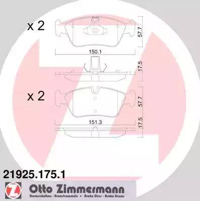 Колодки тормозные дисковые передние BMW 3 Otto Zimmermann 21925.175.1