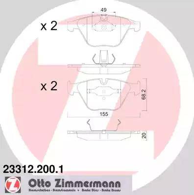 Колодки тормозные дисковые передние BMW 1, 3, 5 Otto Zimmermann 23312.200.1