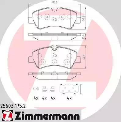 Колодки тормозные дисковые задние FORD Tourneo Otto Zimmermann 25603.175.2