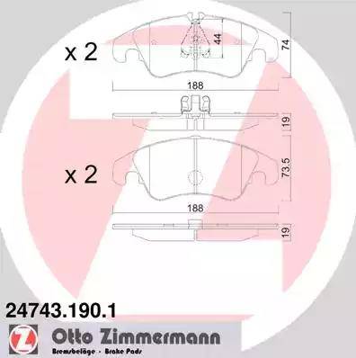 Колодки тормозные дисковые передние AUDI, FORD Otto Zimmermann 24743.190.1