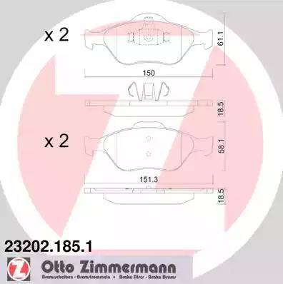 Колодки тормозные дисковые передние FORD Fiesta, MAZDA 2 Otto Zimmermann 23202.185.1