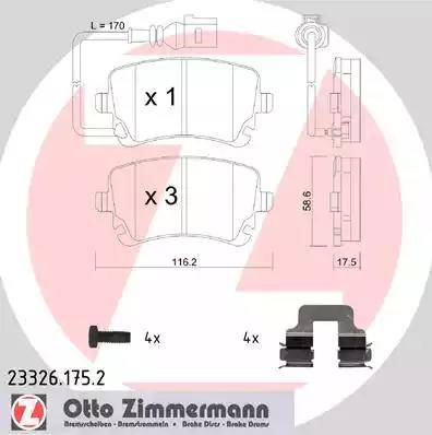 Колодки тормозные дисковые задние VOLKSWAGEN Multivan, Transporter Otto Zimmermann 23326.175.2 