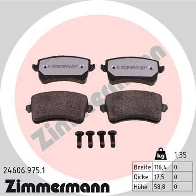 Колодки тормозные дисковые задние AUDI A4 Otto Zimmermann 24606.975.1 