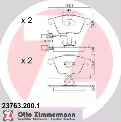 Колодки тормозные дисковые передние AUDI A4, SEAT Exeo Otto Zimmermann 23763.200.1