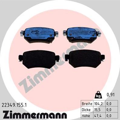 Колодки тормозные дисковые задние MAZDA 6 Otto Zimmermann 22349.155.1