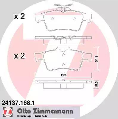 Колодки тормозные дисковые задние FORD X-MAX Otto Zimmermann 24137.168.1
