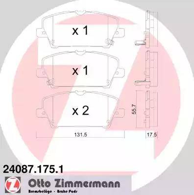 Колодки тормозные дисковые передние HONDA Civic Otto Zimmermann 24087.175.1
