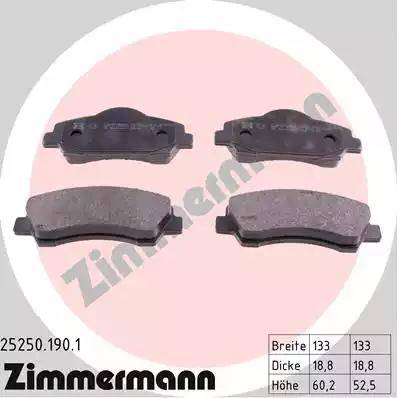Колодки тормозные дисковые передние CITROEN C4, PEUGEOT 301 Otto Zimmermann 25250.190.1